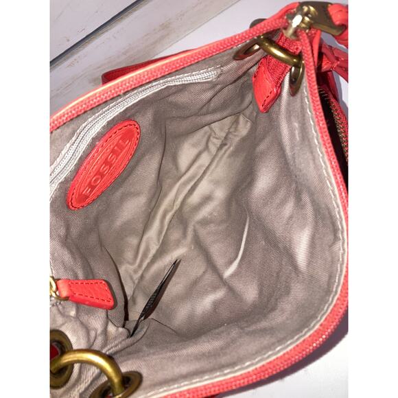 FOSSIL SMALL ORANGE PEBBLED LEATHER CROSSBODY BAG - Picture 7 of 15